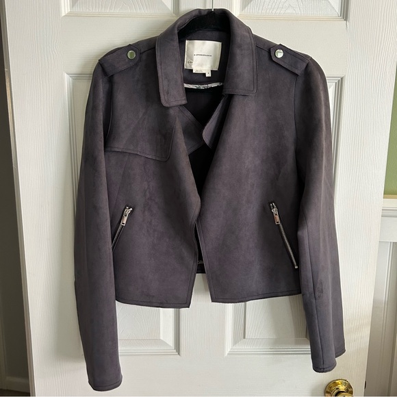 Anthropologie Expressway Faux Leather Suede Moto Jacket Dark Grey - Picture 2 of 8